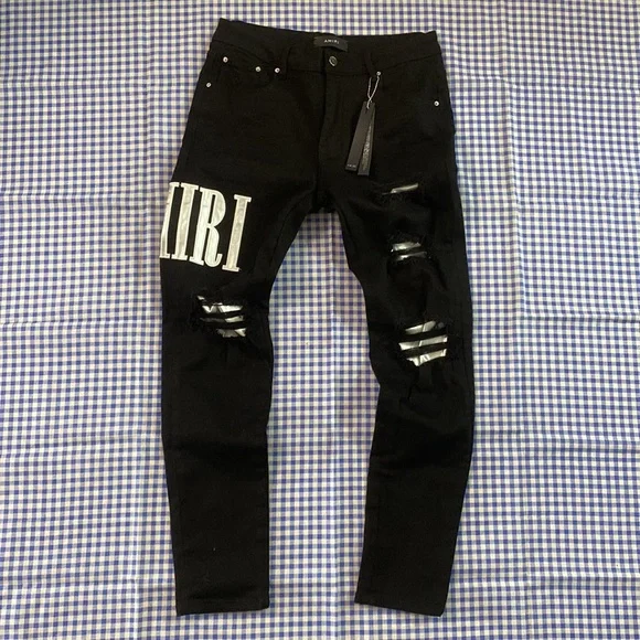 Amiri Logo Silver Patch Black Jeans Waist 32